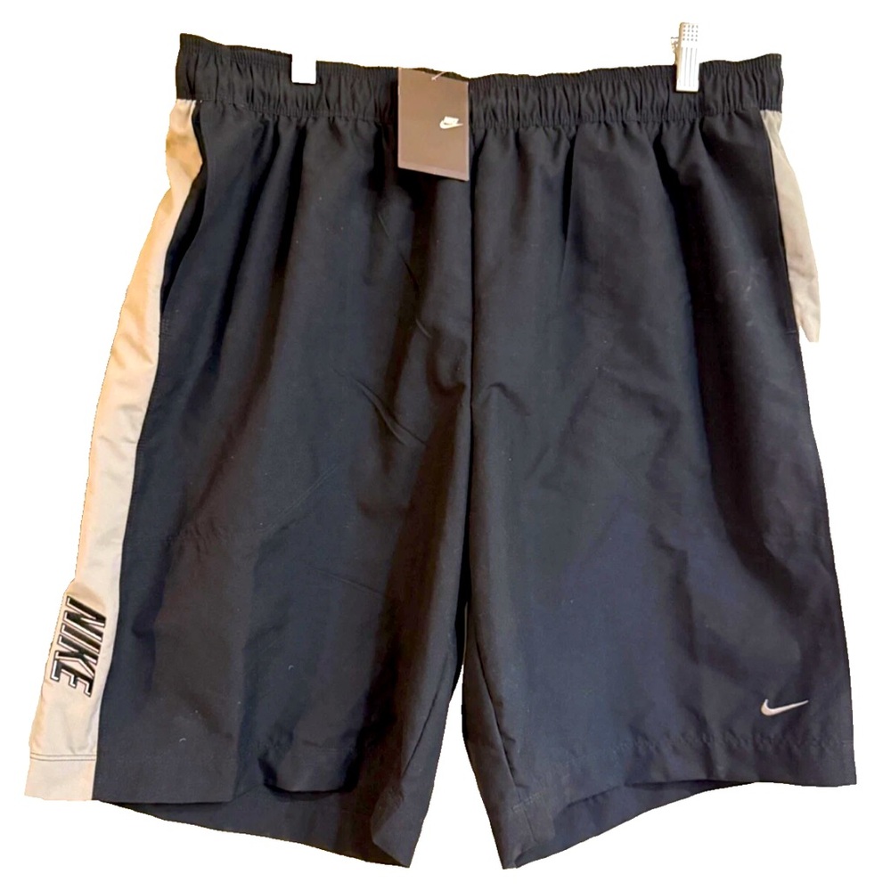 Nike Swim Trunks Mens XXL Black Gray Embroidered Nylon Lined Vintage